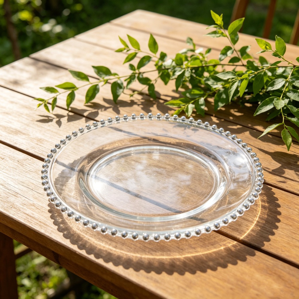 50pcs clear plastic plates with silver beads clear plastic plates disposable heavy duty dinner plate 13inch for wedding birthday bridal showers non food contact
