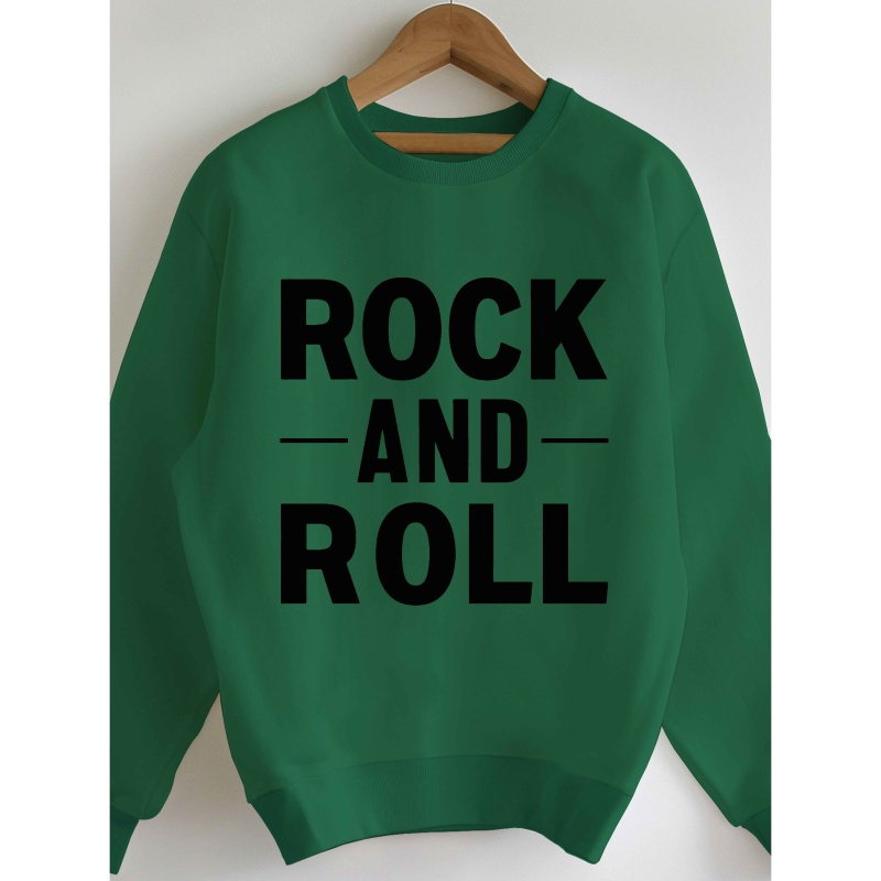 

Rock & Roll Graphic Crew Neck Sweatshirt - Casual Polyester , Machine Washable - Women' For Fall/spring