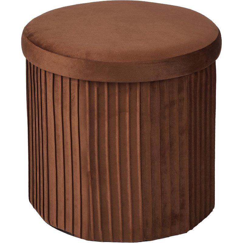 Velvet Stool, Storage Space Stool, Padded, Foldable, Hxd: 38x 38cm, Round Side Stool, Mocha Mousse