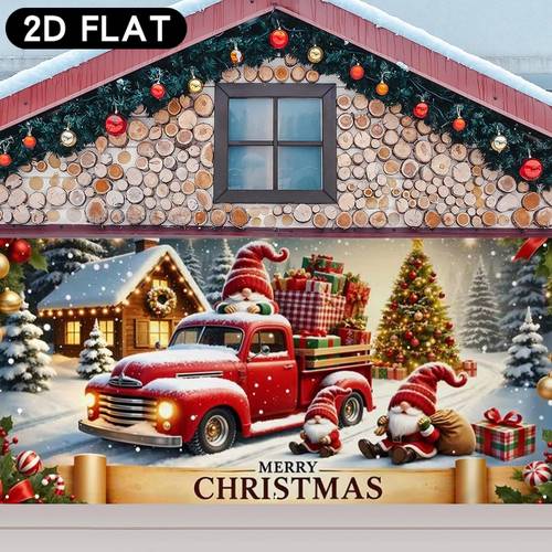 item picture 2d flat banner 1pc christmas super large garage door cover poster banner cloth mural santa claus snowman birth reindeer sleigh red