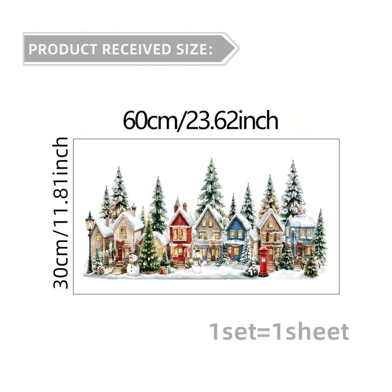 TEMU 2d Flat, 1pc 2d Flat Pattern, Christmas Window Cling Electrostatic Sticker, Window Decal, Glass Decal, Window Applique, Christmas Snow Scene