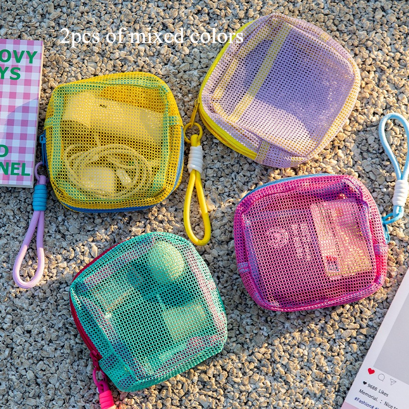 TEMU 2pcs Dopamine Handheld Tofu Bag Mesh Mesh Portable Outdoor Travel Storage Bag Multi Functional Makeup Bag