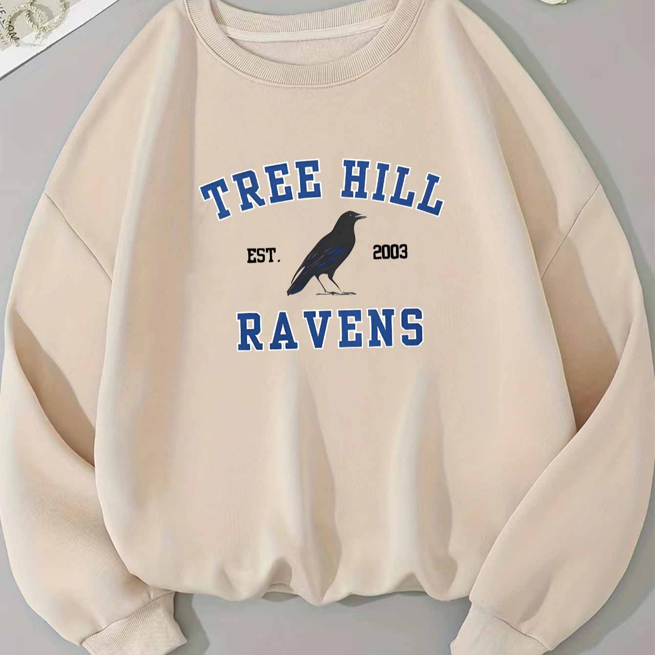 

1pc Sweat-shirt décontracté à imprimé Ravens de pour femme, style Y2K , polyester, col rond, tissu extensible, sweat-shirt toutes pour adultes