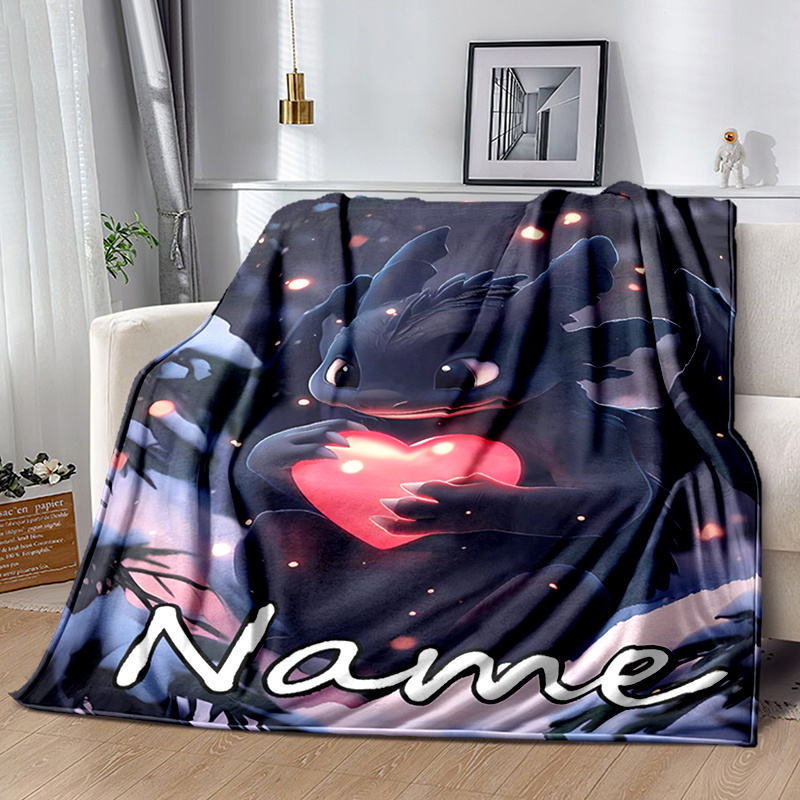 

Personalized Name Character Toothless Fleece Blanket, Cozy And Warm For Sofa, Office, Bed, Camping, And Travel. A Gift Blanket For .