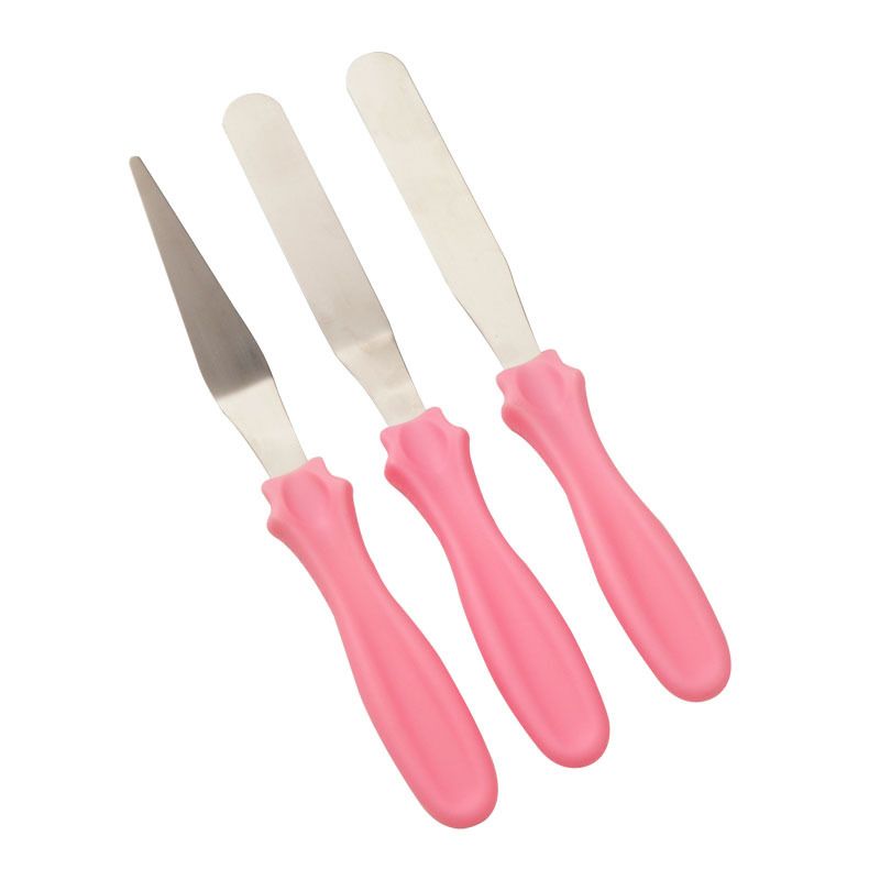 TEMU 3pcs Cake Cream Scoops, Stainless Steel Slant Scoops, Professional Cake Decoration, Pastry And Baking, Frosting Cream Chocolate Cake Scoop Pink