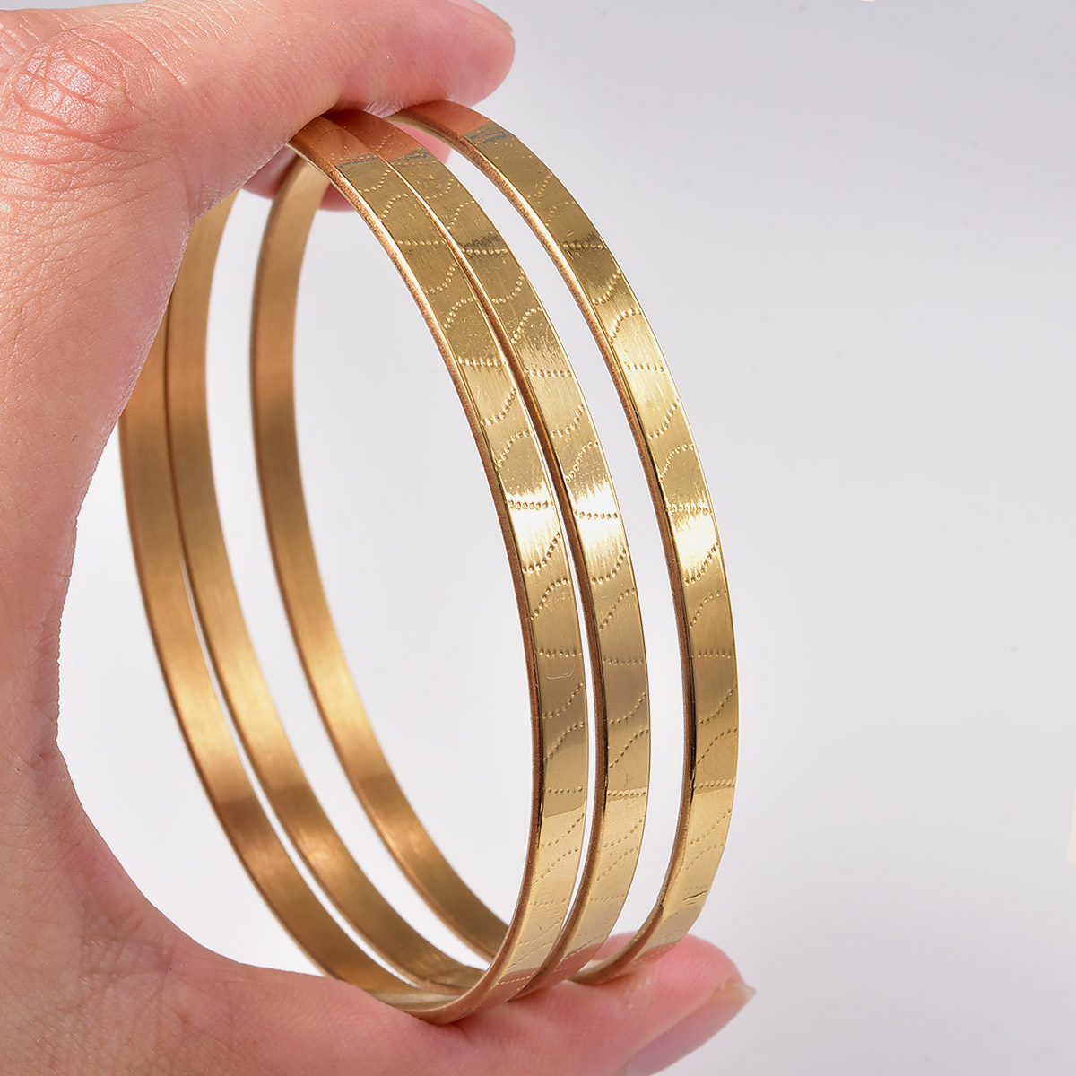 3pcs 18K Golden Plated Stainless Steel Slim Bangle Bracelet Set