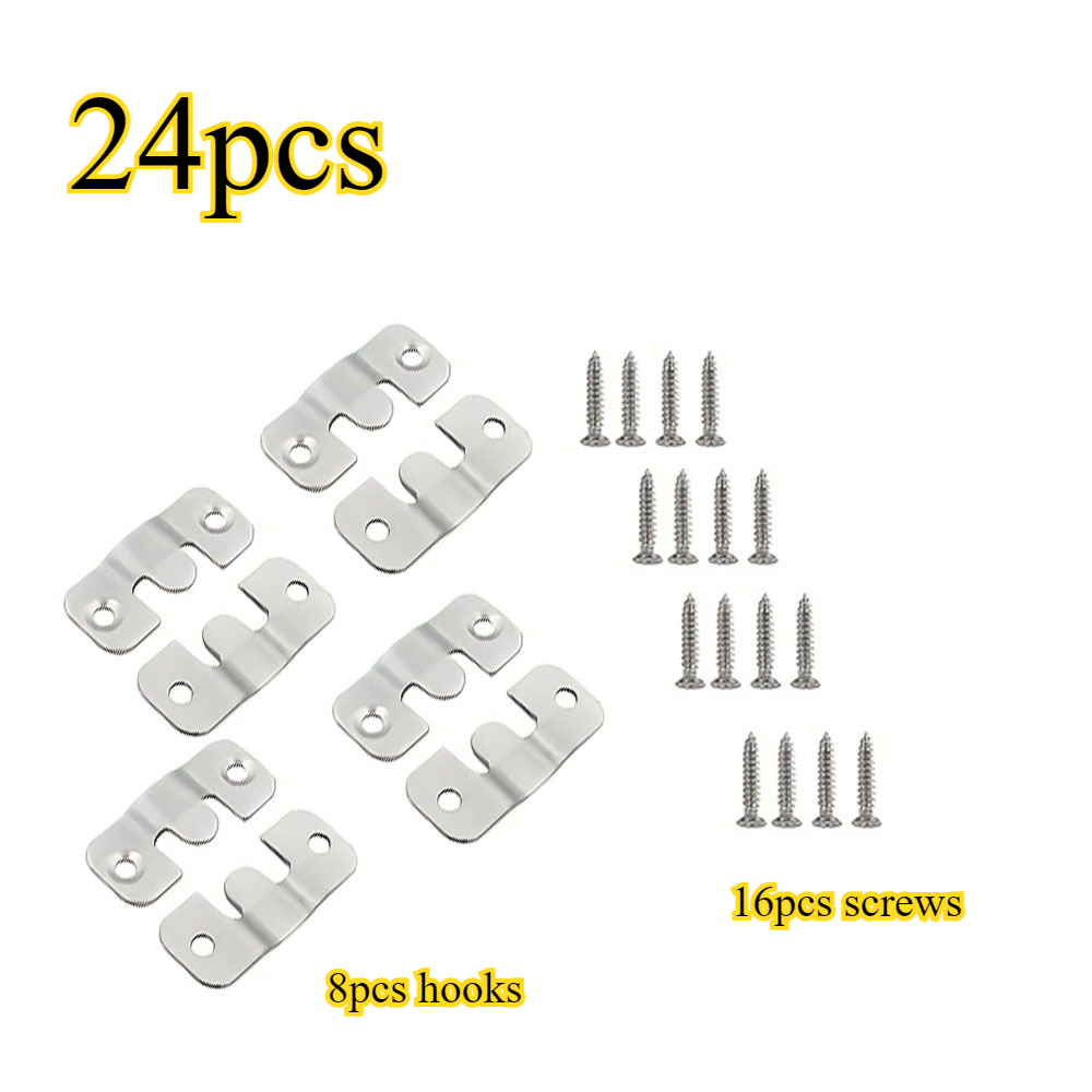 TEMU 24pcs Set (8 Mountain Hooks + 16 Screws) - Heavy-duty Picture Hooks For Frame Hanging & Mirror Installation | Flush Mount Brackets, Furniture