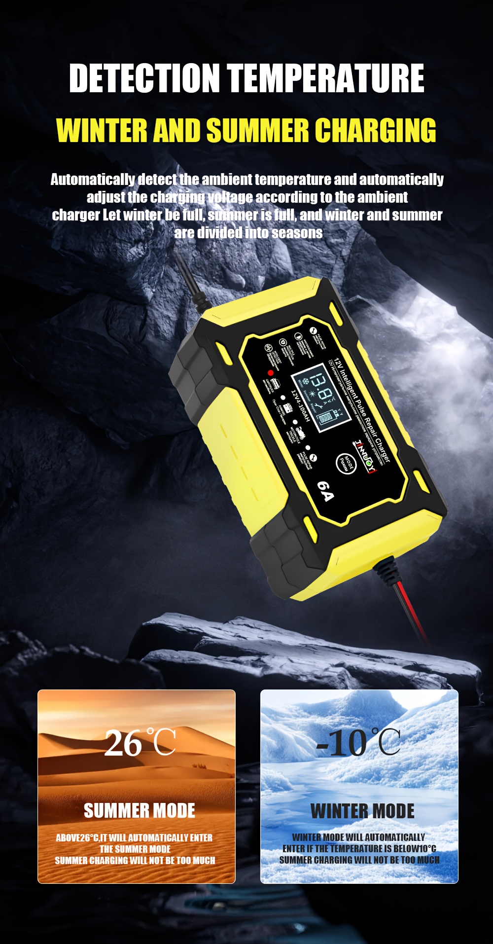 12v 6a паметен полнач за поправка со   и lcd дисплеј | погоден за  , камиони, мотоцикли, косилки за трева и чамци - продолжен век на батеријата, заштита од прегревање, детекција на поларитет, автоматски режим, ce/, без батерија Детали за производот 6