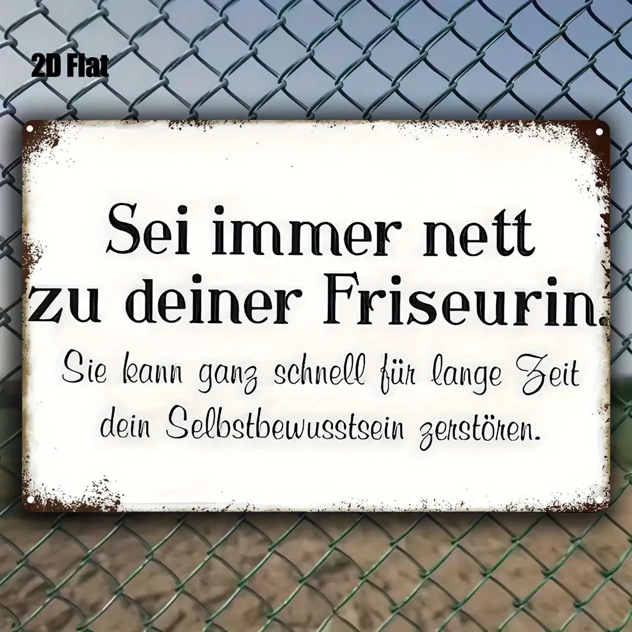 Image of 2d Flat, 1pc Metal Sign, German Humor Metal Sign 20cm X 30cm - German " To Your Hairdresser" - Rustic Farmhouse Decoration - Sturdy