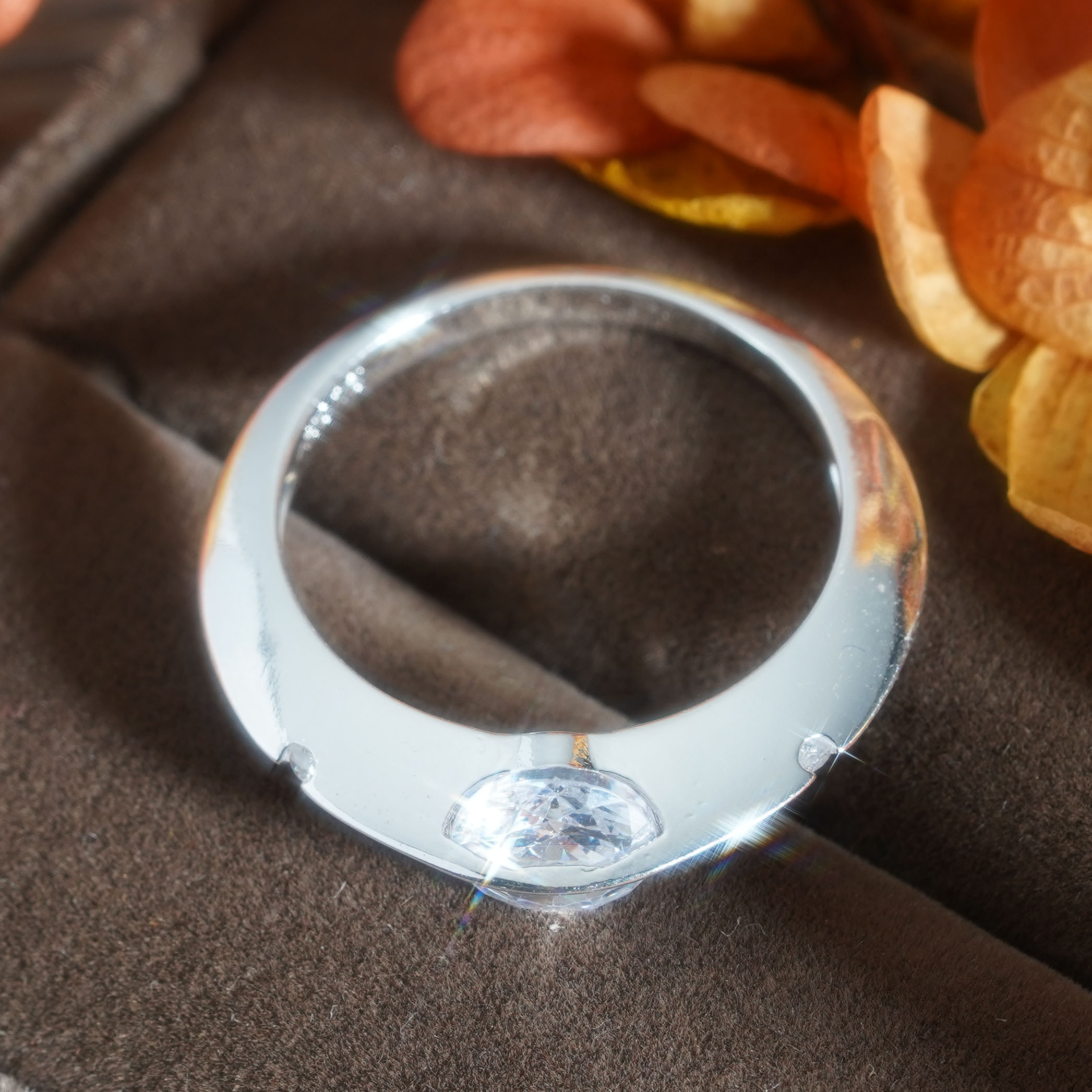 Stylish Rotating Planet Ring Set with Synthetic Zircon