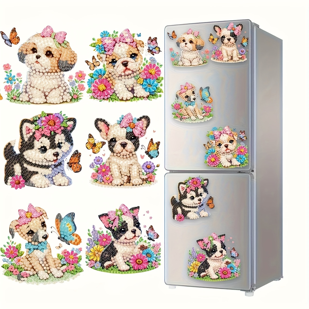 TEMU 6pcs Shiny Acrylic Diamond Painting Fridge Magnets - Cute With Irregular-shaped Diamonds, Sparkling Diy Refrigerator Magnets Suitable For