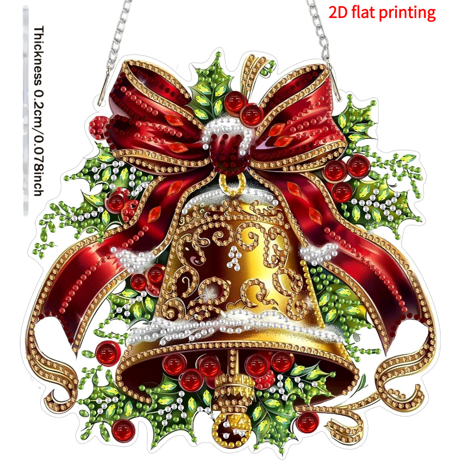 TEMU 2d Flat Printing Christmas Bell Diamond Painting Ornament Set, Christmas Diamond Painting Decoration, Diamond Painting Pendant Window Hanging,