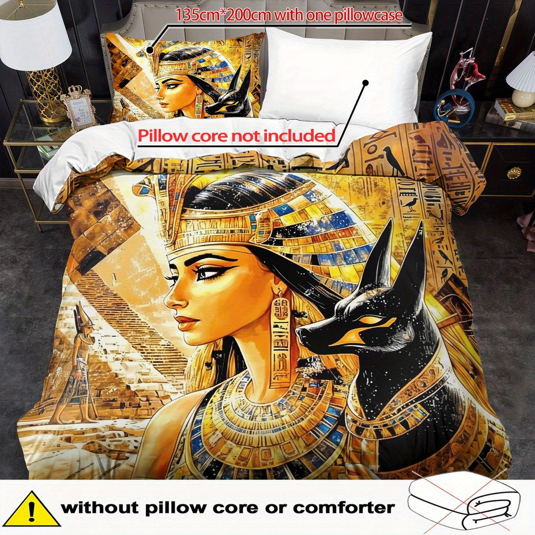 TEMU 2/ 3pcs Quilt Cover Set, Egypt, Mysterious Print Duvet Cover Set, King Bedding, Polyester Machine Washable, Quilt Decoration, Bedroom , Birthday