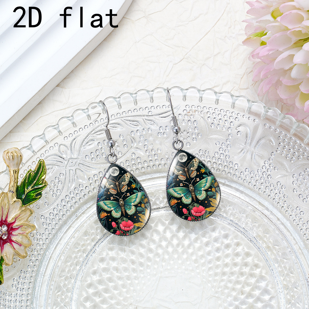 Mystical Moonlight Moth Teardrop Earrings with Stainless Steel Hooks
