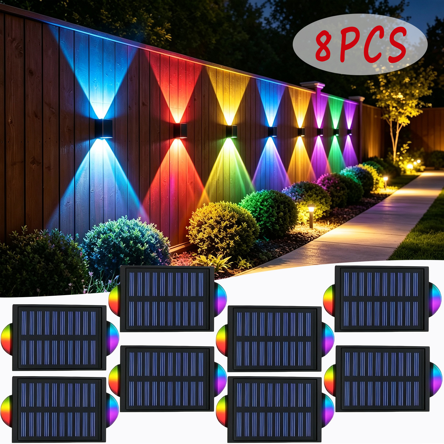 TEMU 4/8pack Solar Wall Lights, Commercial Lighting Convex Mirror Street Lamps,, Smart Sensor, Outdoor 9 Lighting Mode Ambient Lights, With Memory
