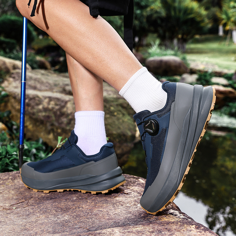 Twist Buckle Thick Sole Hiking Shoes, Men'S Outdoor Trekking Shoes, Anti-Slip Wear-Resistant Sneakers
