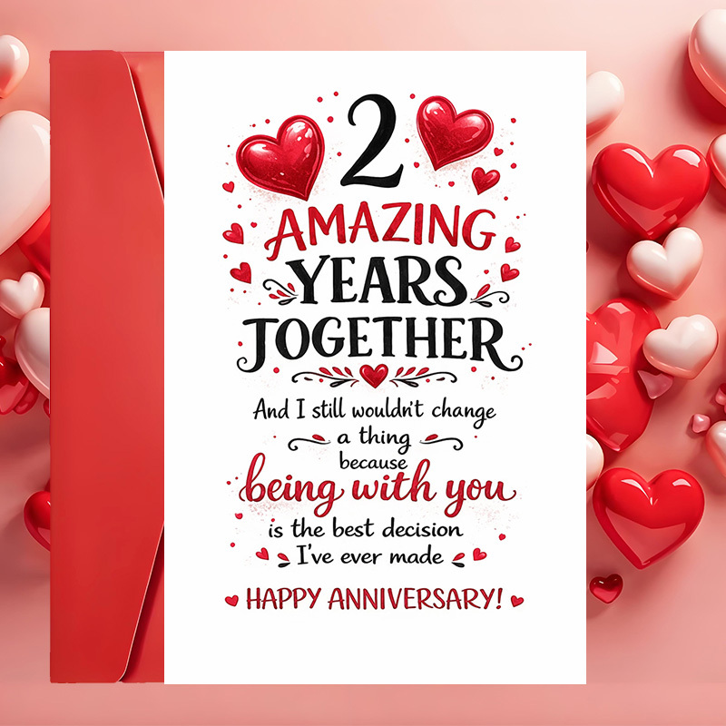 TEMU 2pcs (one Envelope And 1 Greeting Card)romantic 2 Year Anniversary Card For Couples Your Perfect For Partner Or 1 Anniversary Gift Greeting