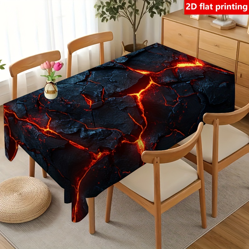 TEMU 2d Flat Printing, 1pc Lava Crack Pattern Printed Modern Decorative Tablecloth, Polyester Material, Available In Rectangular Or , Suitable For