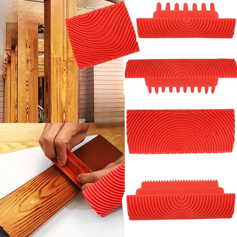 TEMU Kit di 5 rulli per pittura in gomma legno | Strumento per pittura a texture per pareti/pavimenti/porte/, carta da e finitura della pittura, set