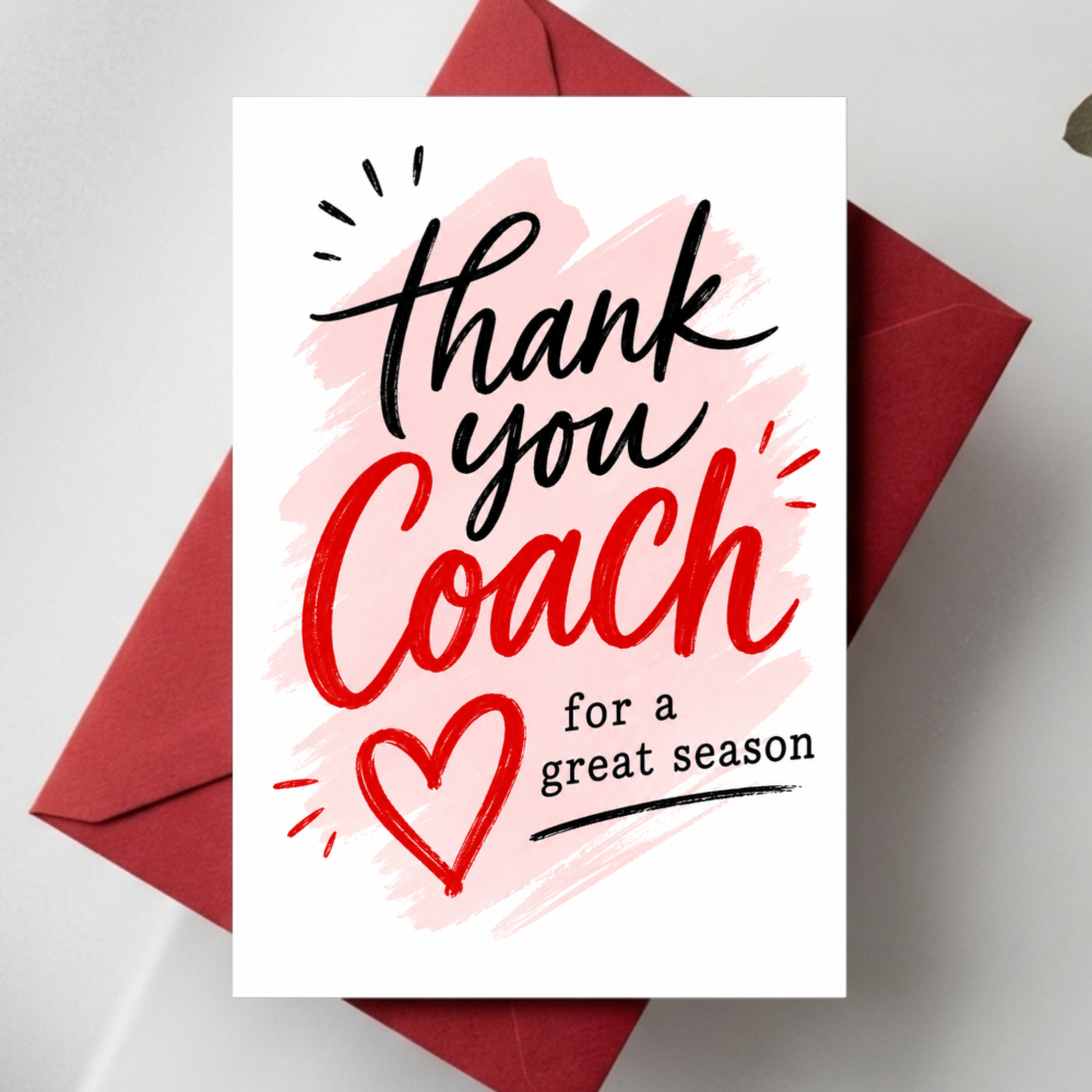 TEMU Thank You For A Greeting Card With Envelope Fine Handwritten Red Heart And Design Gift For Sports