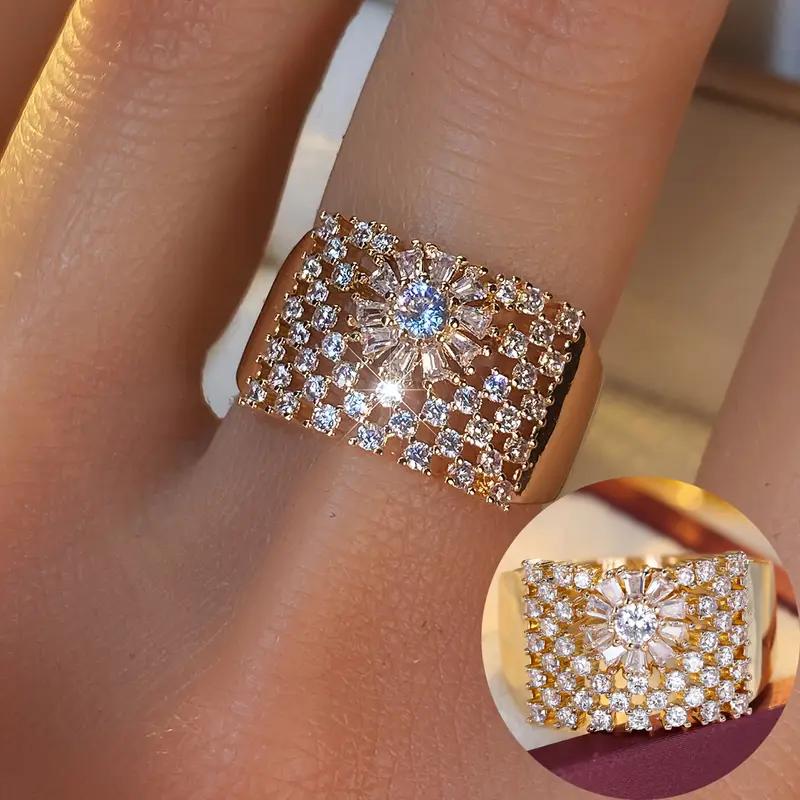 Luxury Full Pave Shiny Zirconia Flower Ring