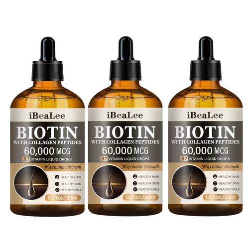3pcs biotin collagen 60 000 mcg vitamin hair skin nail care supplement for men women 30ml glycerin content hair care skin biotin hair supplement