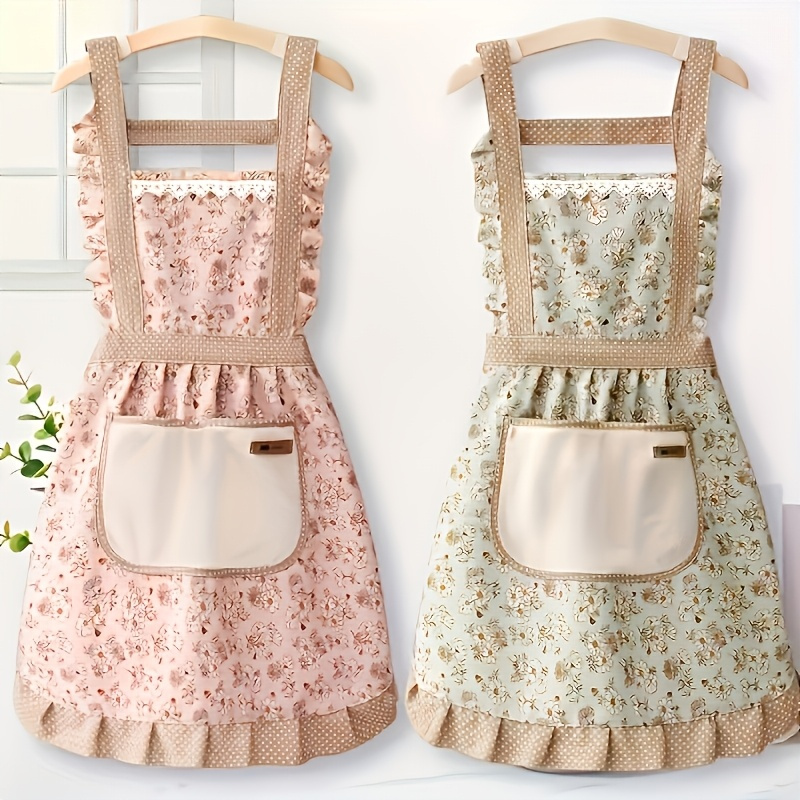 1 floral princess apron with adjustable h shape straps hand wiping pockets polyester great for cooking baking floral princess apron adjustable straps restaurant chef apron overalls kitchen supplies
