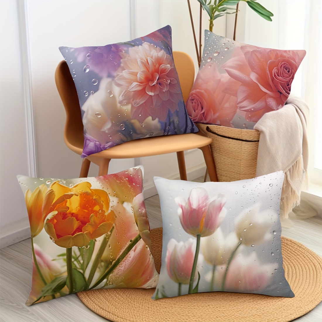 4pcs 17 72x 17 72inch   glass flower   pillow   set car cushion cover living room sofa bedroom pillow bedside backrest pillowcase home decoration pillow   double sided printing Product details 5