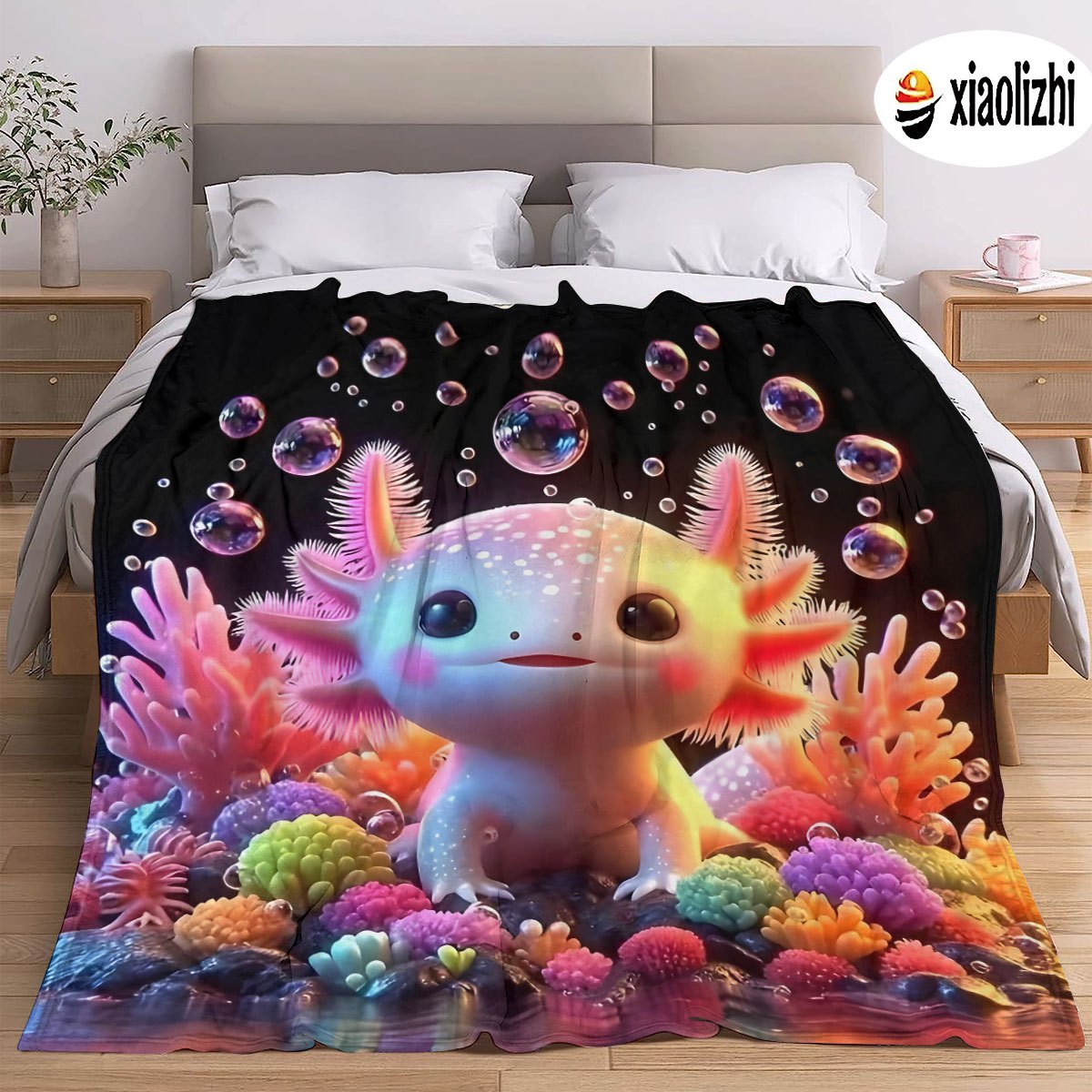 

1pc Cartoon Axolotl Print Soft Flannel Blanket, Contemporary Style, All , 100% Polyester, Knitted, , 200-250gsm, For Bed, Travel, Camping, Living Room, Office, Sofa, Chair