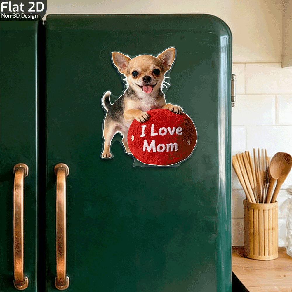 TEMU 1 Imán "I Love Mom" de Chihuahua para Amantes de los Chihuahuas, Adorable Decoración de Pared y Nevera con Base con Forma de Chihuahua,