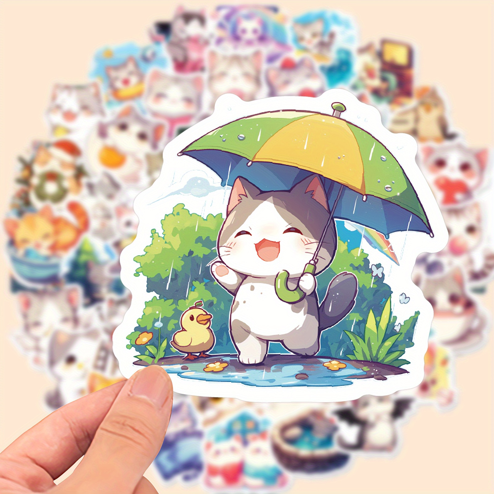 Image of 50pcs Of Cat-themed Stickers - Perfect For Decorating Water Bottles, Vinyl Self-adhesive Aesthetic Decals - Ideal For Use On Truck Bottles, Laptops, Scrapbooks, Car Journals, And Cycling Gear