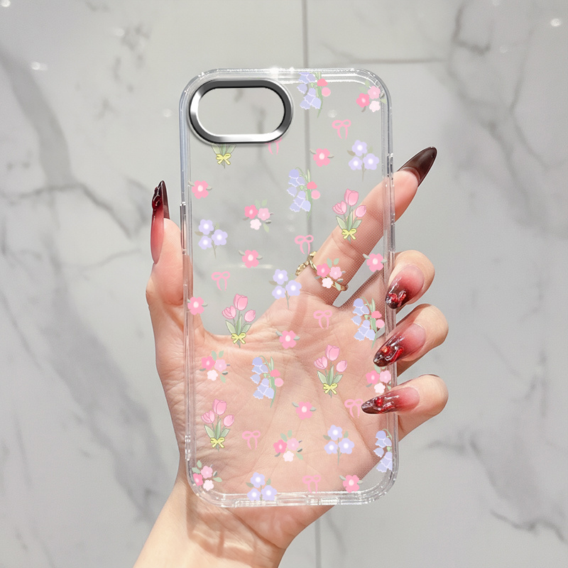 TEMU Phone Case - Compatible With Iphone 16e 17e Anti-yellowing Shockproof Transparent Phone Case, Soft Tpu Scratch-resistant Slim Phone Cover, Tulip