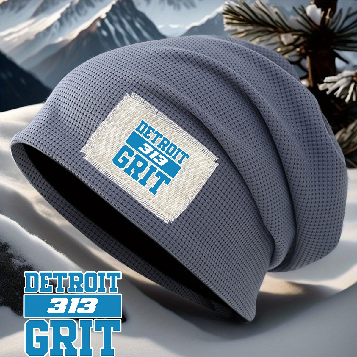 

A Waffle Beanie Featuring A "@0361@ Grit" Themed Print, Suitable For Men And Women.