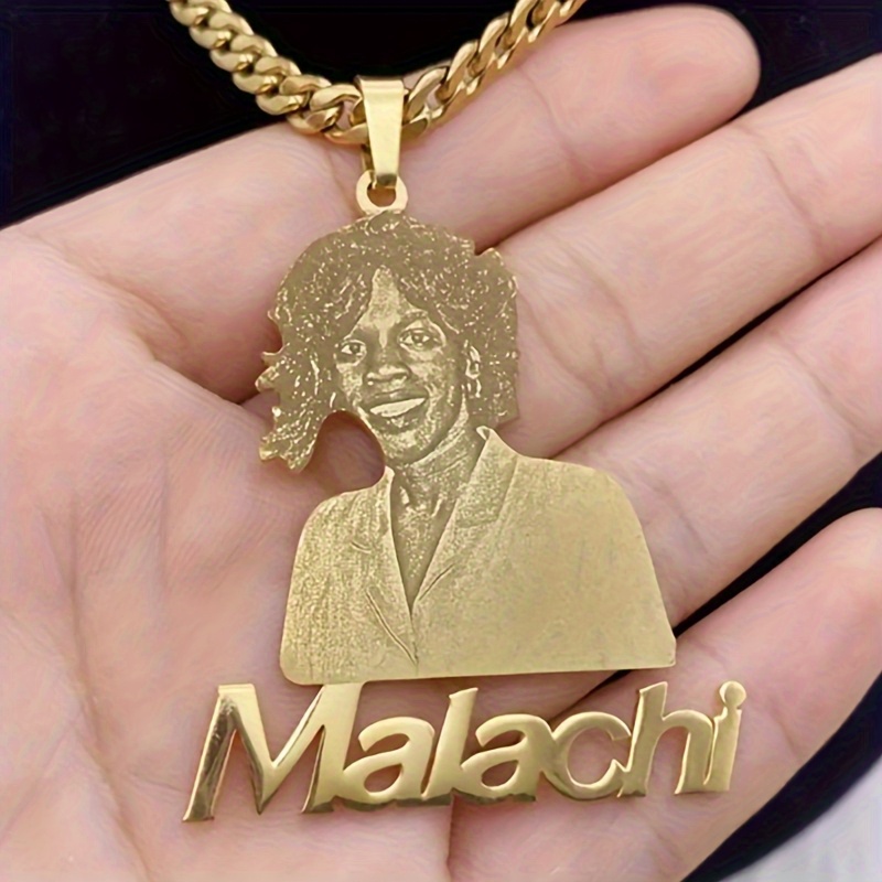Personalized Photo Necklace - Stainless Steel Cuban Chain Featuring A Custom Engraved Portrait Text Pendant, Unisex…: retailer-supplied image