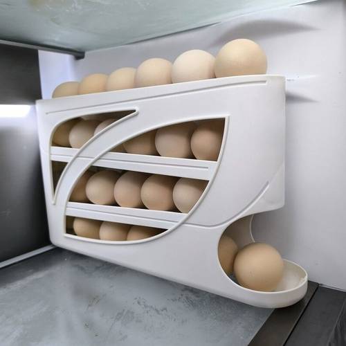 1pc holder space saving side door design holds 30 eggs smooth and glossy convenient handle suitable for kitchen and refrigerator storage modern kitchen accessory durable plastic material
