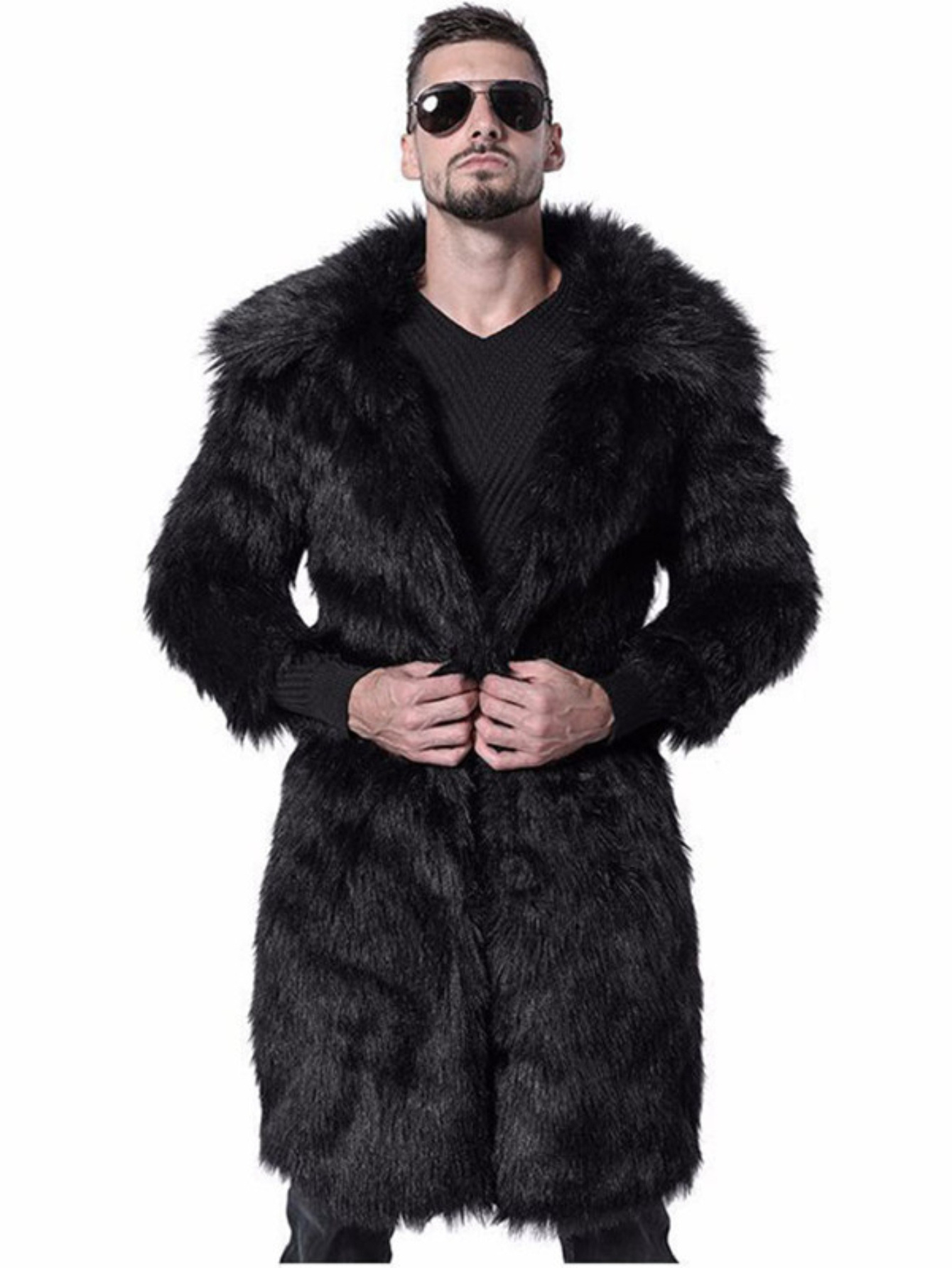 mens   fur lined winter coat oversized loose fit long black coat with hooded collar machine washable cold weather outerwear for men winter jacket