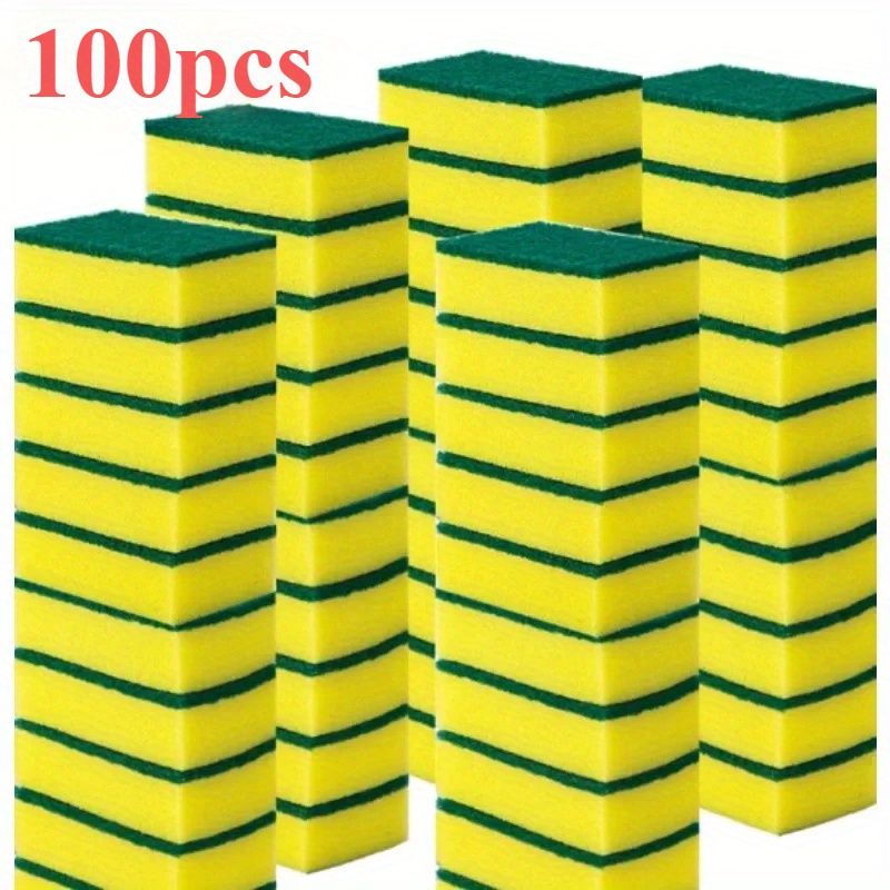 50/100pcs Kitchen Sponge - Multi-Purpose Scouring Pads for Dishwashing, Pot Cleaning & Rust Stain Removal, Dense Non-Scratch Cleaning Sponges for Home & Restaurant Use