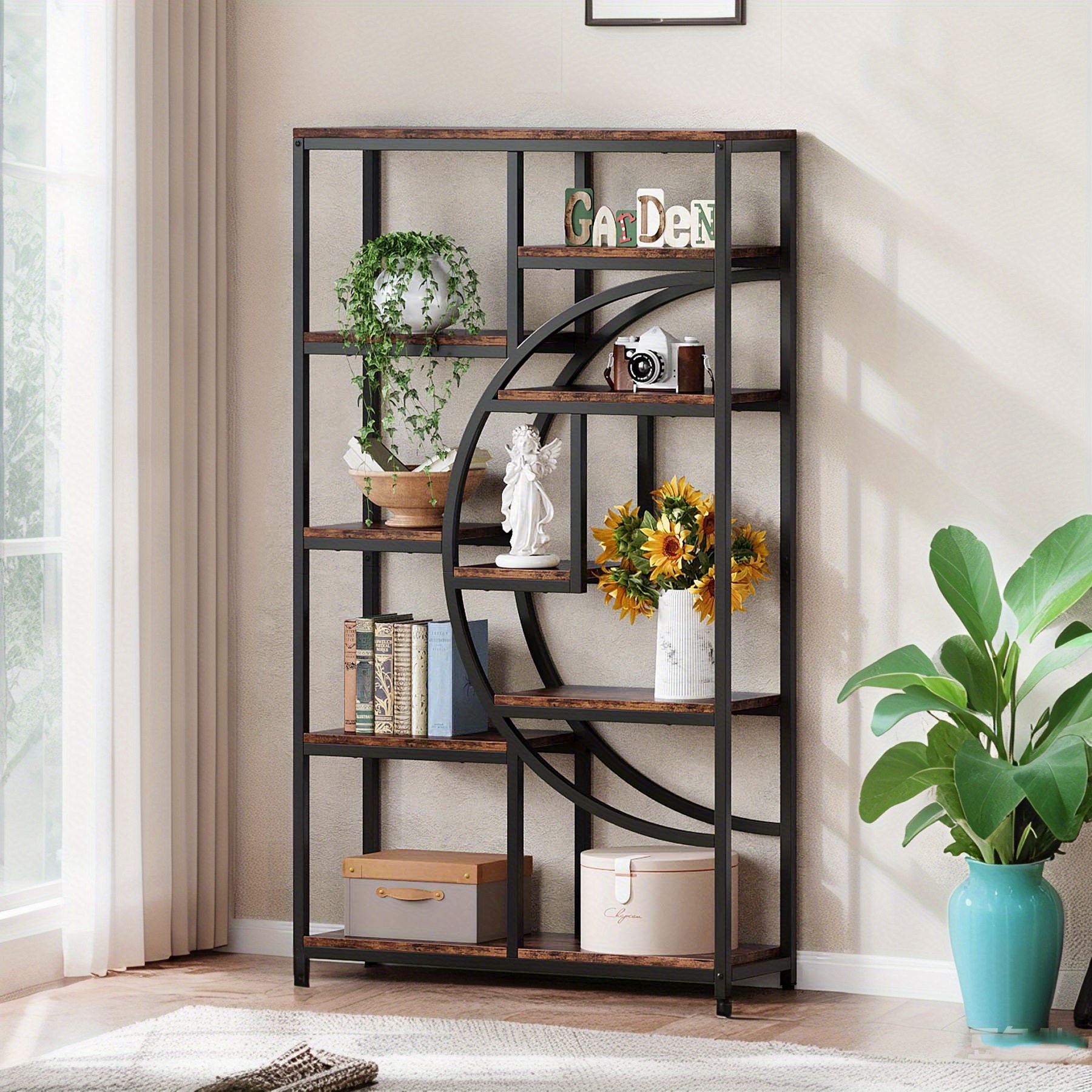 Image of 5 Tier Bookcase, Bookshelf Industrial With 9-open Storage Shelf, Freestanding Tall Bookshelves Display Shelf Storage Organizer For Living Room