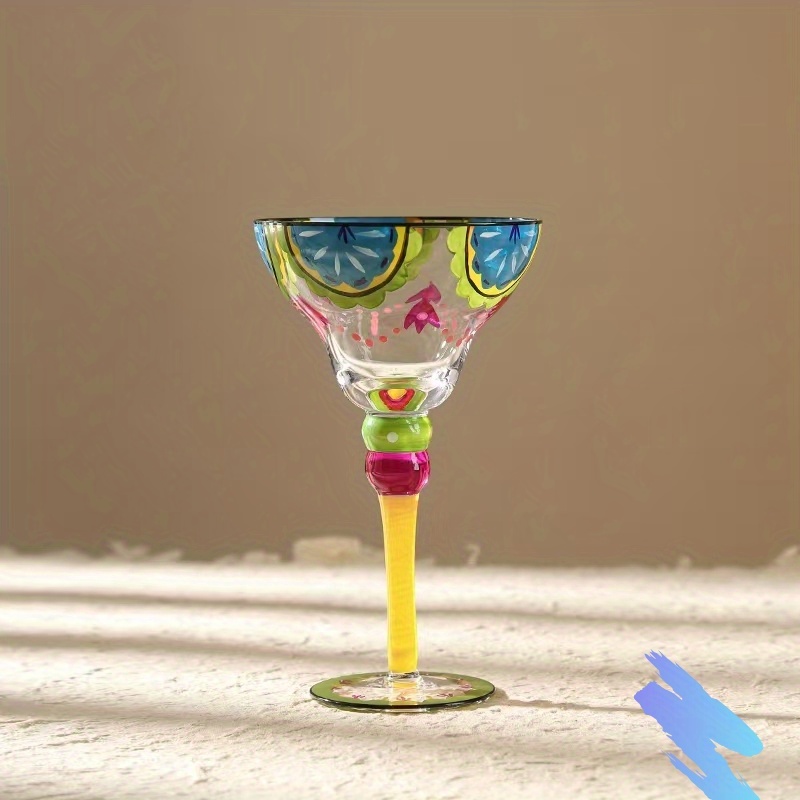 TEMU 1pc Hand-painted Sunflower Wine Glass, Handmade -use Red Wine Glass, Handcrafted Flower Glass Stemware, Painted Glass Stemware For Spirits,
