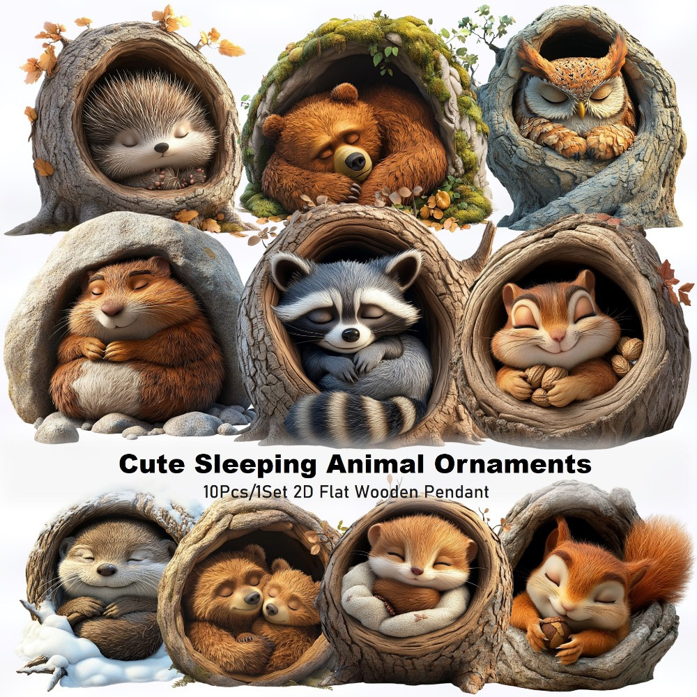 

Set Of 10 Wooden Animal Decorations For Tree Holes - Spring And Summer, Suitable For Outdoor Use, Office, Car, Home, And Window Decor, Ideal For Seasonal Decoration.