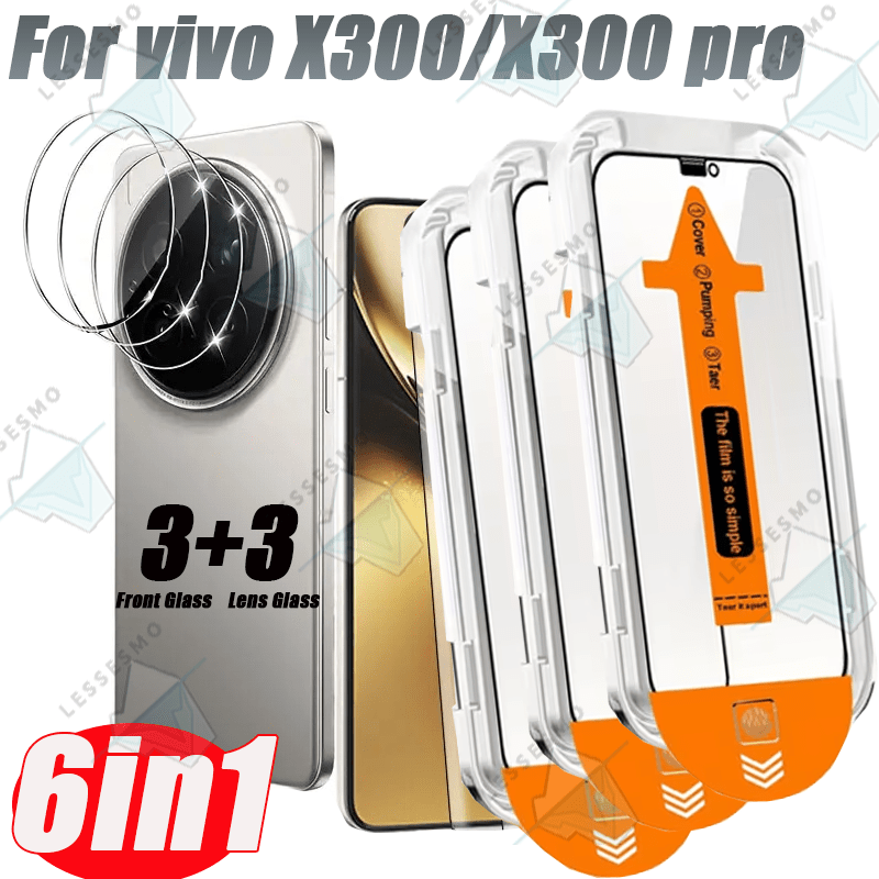 TEMU For Vivo / Pro/ Ultra Dust-free Screen Tempered Glass Screen Protector, 3 Screen Protectors And 3 Lens Protectors, Supports Fingerprint