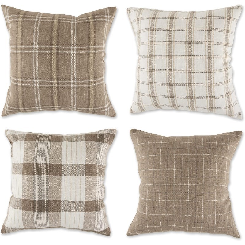 TEMU Juego de 4 fundas de almohada cuadros marrones y blancos, múltiples patrones a cuadros para crear un vintage y , fundas de almohada decorativas