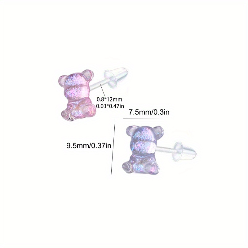 12pc Bling Bear Resin Stud Earrings Set for Sensitive Ears