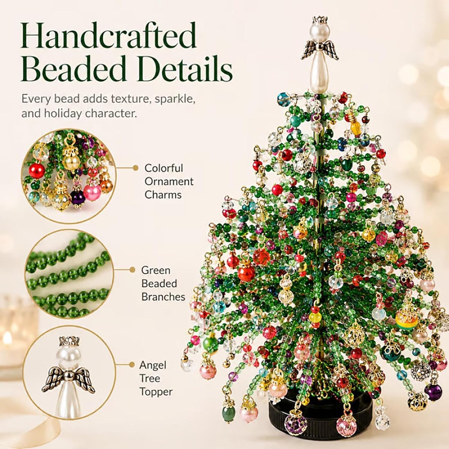 TEMU Mini Beaded Desktop Christmas Tree Diy Set, Including Colorful Beads-diy Small Christmas Tree Decorations, Suitable For Desks, Bookshelves And