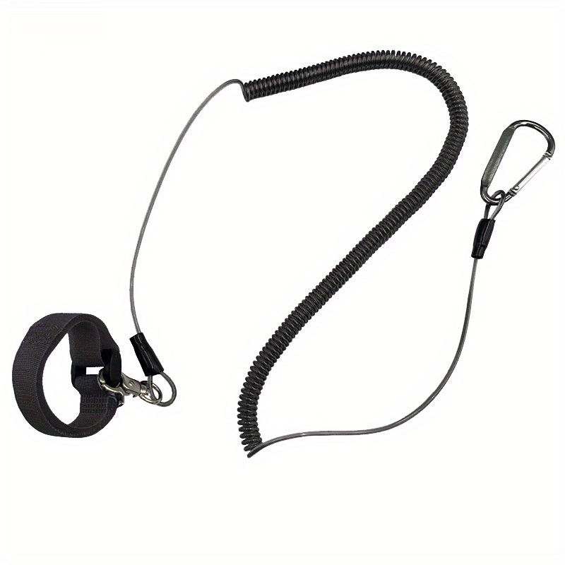 

Stainless Steel Fishing Rod Leash With Anti-fall - Telescopic Cable, Carabiner Clip For Kayaking & Outdoor Fishing, Black