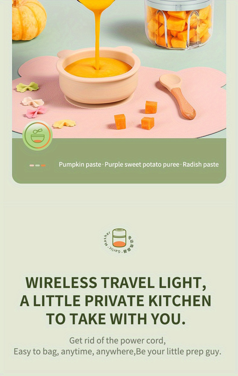 250ml mini rechargeable garlic chopper meat grinder usb wireless charging 100 250ml capacity 30w safe and durable suitable for kitchen picnic kitchen gadget for chopping onions   celeriacs ginger gift   Product details 7
