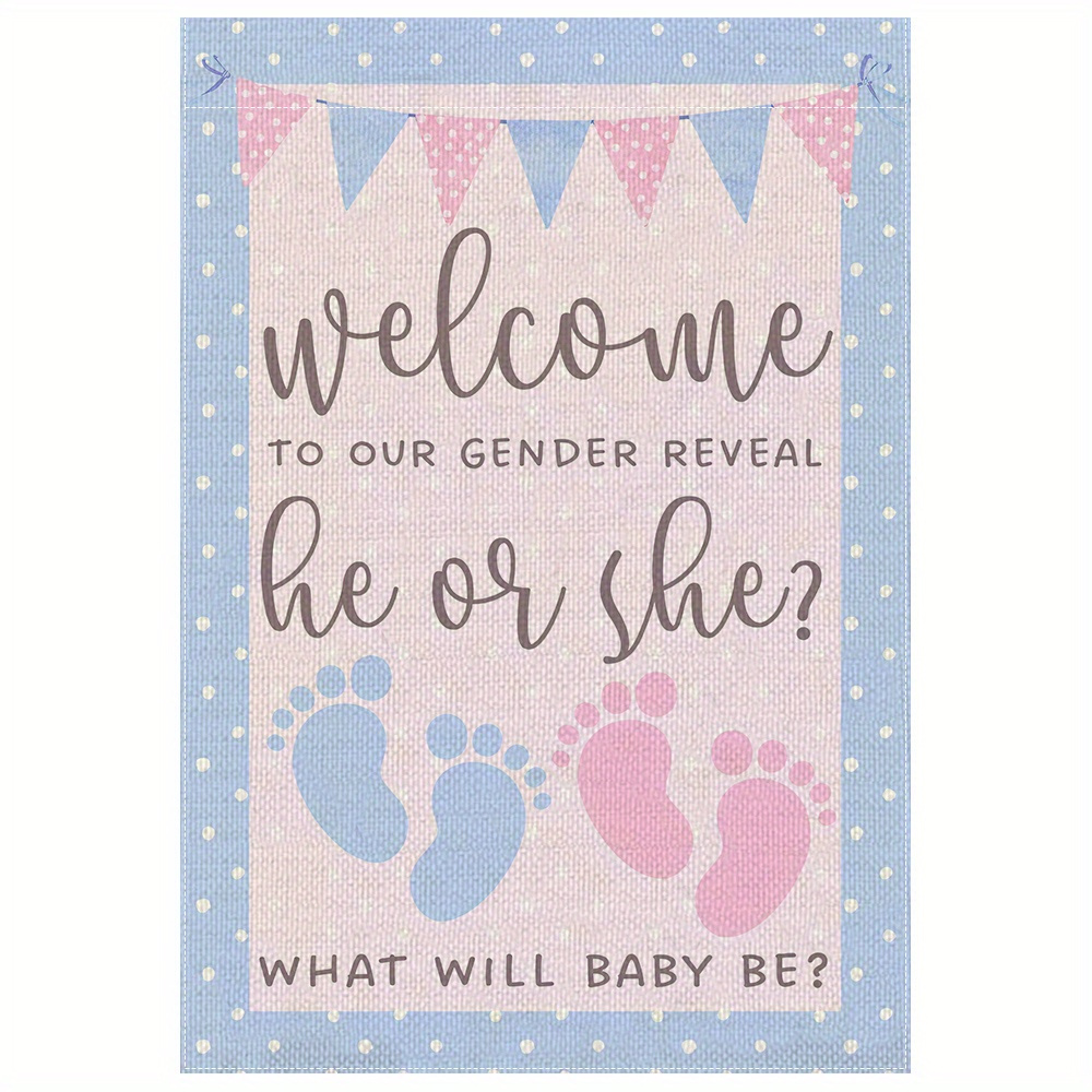 TEMU 1pc Gender Reveal Party Garden Flag Double-sided 12x 18inch, Fun Teen Shower Decoration, Blue And Pink , Flagpole Not Included, Perfect For