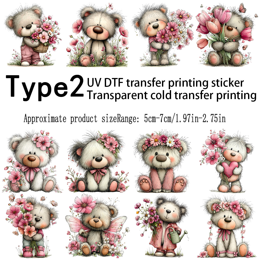 TEMU Uv Dtf Transfer Printing High Quality Stickers, Spring Teddy Bear Series Stickers, Self-adhesive Clip Art Books, Home Decoration Furniture And