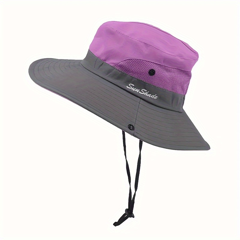 TEMU Women'-tone Lace-up Ponytail Hole Sun Hat, Wide Brim Outdoor Fishing Hat With Breathable Mesh, Spring Summer Autumn Outdoor Adventure Gear, Wide