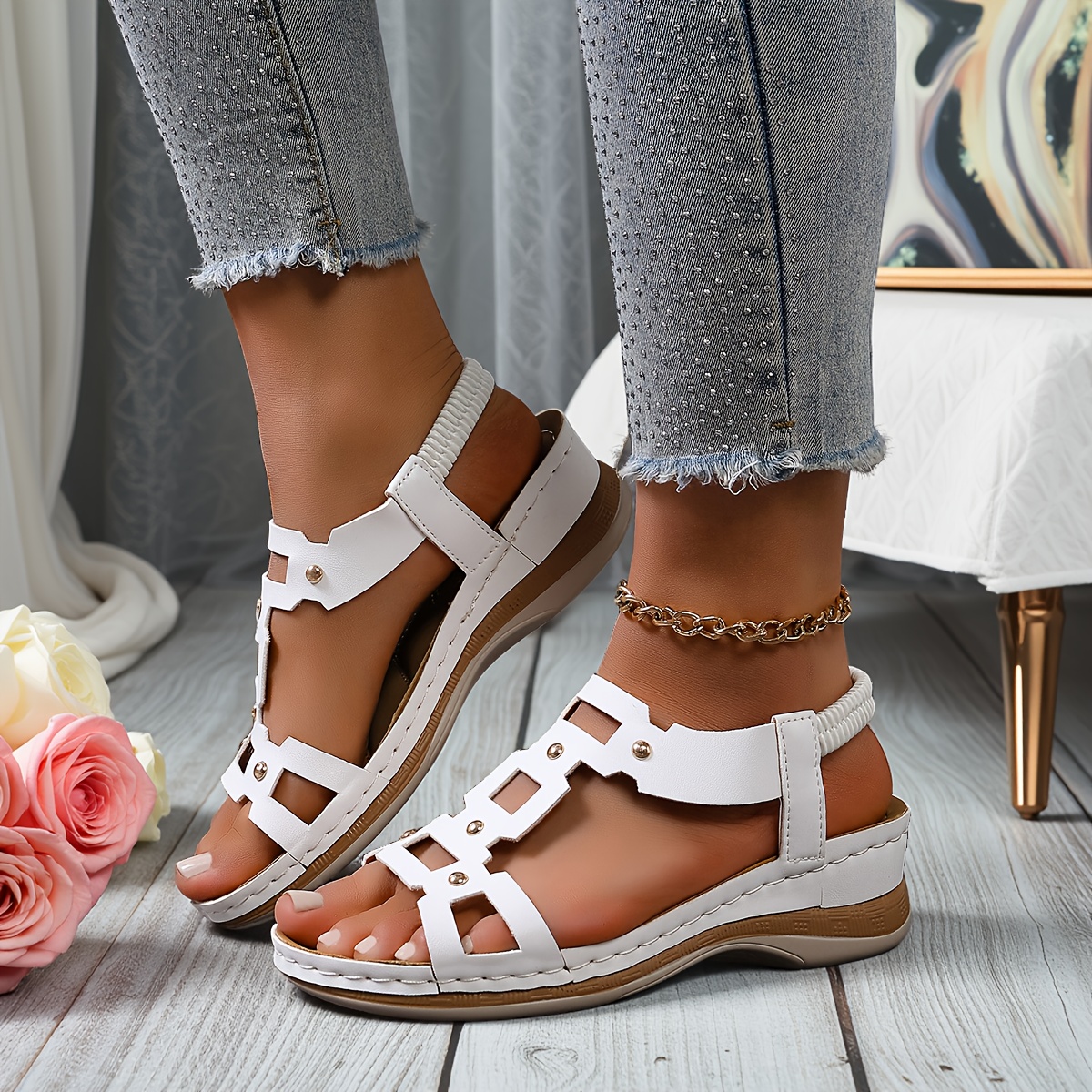 buchicken new summer elegant and fashionable womens wedge sandals breathable and versatile summer sandals for women suitable for daily life dates shopping   vacations travel camping and other occasions comfortable and casual beach Product details 0